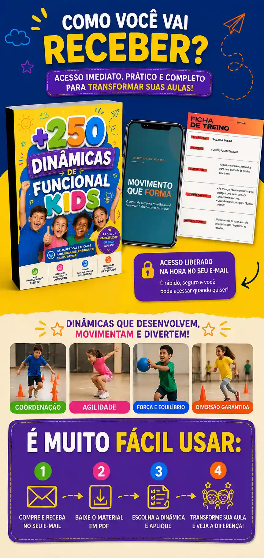 Como você vai receber: +250 Dinâmicas de Funcional Kids
